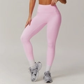 High-waisted light pink yoga pants with side pockets and breathable fabric - M / Sakura Pink