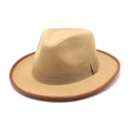 Chapeau fedora classique en feutre de laine camel avec bordure élégante en cuir - M (56-58cm) / Camel