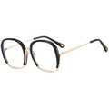 Modische große runde Brille mit schwarz-goldenen Metallrahmen und klaren Gläsern - Schwarzer Rahmen