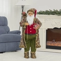 Standing Santa Claus doll in red floral robe holding gift bags for Christmas decoration - 120cm
