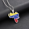 Venezuela flag map pendant necklace in polished stainless steel with yellow blue and red colors - Star Drip Oil / Steel