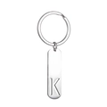 Polished stainless steel keychain featuring a rectangular tag with cutout letter K - Letter K