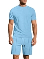 Men's summer casual waffle texture t-shirt and shorts set in light blue color - Light Blue