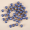 Flache runde blaue Harzperlen mit Goldrand und bösem Blick für DIY-Schmuck - 50 Stück / Dunkelblau mit Goldrand
