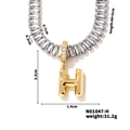 Detail showing gold letter H pendant with rectangular cubic zirconia link chain - Letter H Shape Style (N01047-H)