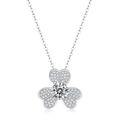 925 Sterling Silver Clover Necklace with heart petals and sparkling Moissanite stone - (s925 Silver + Moissanite P11453 - 6.5mm/1 Carat) / Chain Length 40cm + 5cm (extension Chain)