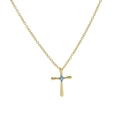 18k gold plated brass cross necklace with blue birthstone pendant and fine chain - March - Aquamarine