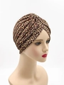 Folded turban hat featuring a classic brown leopard print pattern for women - One Size / Khaki Leopard