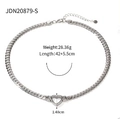 Silver stainless steel heart pendant necklace with flat chain and hollow heart design - Necklace JDN20879-S Cuban Chain Heart Pendant