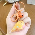 Creative orange ice cream keychain with liquid glitter sand and a small bell charm - Mini Ice Cream Milk Bean - Orange