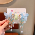 Blue butterfly hair clips with iridescent tulle wings and turquoise tassel for girls - 18# Triple Layer Gauze Blue Butterfly
