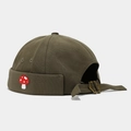 Detail of olive green miki hat featuring mushroom embroidery and brass buckle adjustment - Adjustable / Army Green