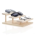 Three-tier solid wood eyewear display stand with natural wood grain and minimalist design - Triple Layer