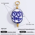 Blue and white porcelain tulip pendant in 18k gold plated stainless steel - PJ91247-Long Blue Floral Ceramic Charm