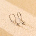 S925 sterling silver hoop earrings with minimalist four-point star pendants in silver finish - Ear Buckle / White Gold