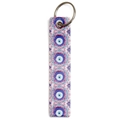 Detailed view of rectangle PU leather evil eye keychain with blue and pink patterns - Vertical Loop Evil Eye Style (BE1657MI05)