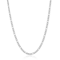 Close-up of silver-tone 304 stainless steel Figaro chain necklace with glossy finish - 3:1 Figaro Link Chain / Steel