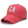 Watermelon red cotton baseball cap with vintage CA letter embroidery and frayed edges - Adjustable / Rose Red