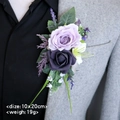 Handmade boutonniere with purple roses and pearls pinned on a grey wool suit lapel - 10x20cm / Two-tone Purple