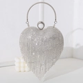 Borsa da sera a forma di cuore argento con strass scintillanti e nappine eleganti - Argento