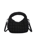 Chic black quilted puffy tote bag with top handle and detachable crossbody strap - Black