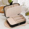 Portable jewelry box in black PU leather with beige velvet lining for rings and earrings - Black