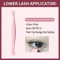 Pink flat-head eyelash tweezers made of stainless steel for safe lower lash application - Lower Eyelash Tweezers / Pink