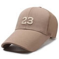 Men's khaki baseball cap with white 23 embroidery and breathable mesh back detail - Number 23 Style / Coffee
