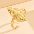 Minimalist conch shell open ring in 18K gold plated stainless steel for beach vacations - J03420 / Gold