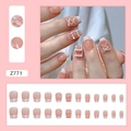 Rosa Ballett-Nägel zum Aufkleben mit 3D-Schleifen und Perlen, 24er-Set für Damen - Z771 (24er Set) / Zartrosa Schmetterlingsstil (Klebertyp)