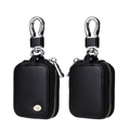 Black textured leather case for AirPods Pro 2 with silver metal carabiner and zipper - Black