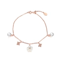 Rose gold 925 sterling silver bracelet with pearl shell clover and zircon accents - Rose Gold Shell Four Leaf Clover Tennis Bracelet 2.8g
