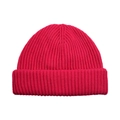 Warm rose red ribbed knit beanie hat for winter, versatile fisherman style cap for adults - Rose Red