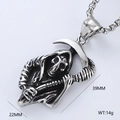 Detailed macro view of silver Grim Reaper pendant with 39mm height and 22mm width dimensions - Death with Scythe Style (Single Pendant Style 6)