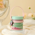 Caja de regalo rosa y verde con asa de cuero y etiqueta de corazón para dulces - Bloque de Color Cilíndrico / Rosa