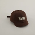 Detail of dark brown cotton baseball cap featuring white 3D NwDie embroidery - 48-50cm / Coffee