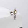 Vertical opal and cubic zirconia bar stud earring in polished titanium steel - Bar Shaped Opal Zircon (A49-5#)