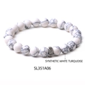 White turquoise beaded bracelet with grey marble patterns and silver accent beads - SL351A06 Synthetic White Turquoise Bracelet