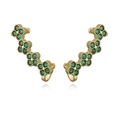 Elegant gold clover ear climbers with vibrant green crystals on a white background - Gold Green Zirconia