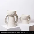 Minimalist white resin abstract art vases with grainy matte texture for home decor - Double-eared Ornaments - Set Of 3 White Pair