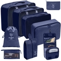 8-piece navy blue travel organizer set with mesh bags, laundry pouches, and shoe bags - Cosmetic & Toiletry 9-Piece Set / Navy Blue