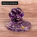 Cat paw ornament made of purple amethyst crystal with decorative stone base stand - Amethyst
