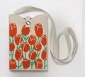 Beige knitted shoulder phone bag featuring vibrant red tulip floral patterns and clasp - Red Tulip Off-White Base