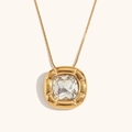 18K gold-plated stainless steel necklace with a square clear zircon pendant on a gold snake chain - Pendant Necklace / Gold-White Zircon