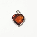 Heart-shaped birthstone pendant with amber zircon and silver metal bezel for DIY jewelry - Silver-July