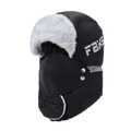 Winter bomber hat in black with grey faux fur and integrated protective face mask - One Size / Black