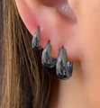 Set di tre paia di orecchini a cerchio a C neri lucidi in varie dimensioni trendy - Stile Graduato Lucido Nero (5791703) / Nero