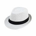 Men's summer white straw fedora hat with black ribbon band and breathable mesh weave - Adult (Approx. 58cm) / Monofilament Straw-White