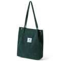 Vintage σκούρα πράσινη κοτλέ τσάντα tote με μεταλλικά κουμπιά και υφασμάτινη ετικέτα - Σκούρο Πράσινο