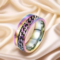 Rainbow plated stainless steel spinning ring with black chain and Roman numerals - 23-e-2 Colored Chain Roman Numeral Chain Ring (refunds And Exchanges Guaranteed If Color Fades) / Size 7